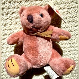 Vintage Bear Plush CPI Stuffed Animal Pink Brown Sitting bow new with tag 8.5 in